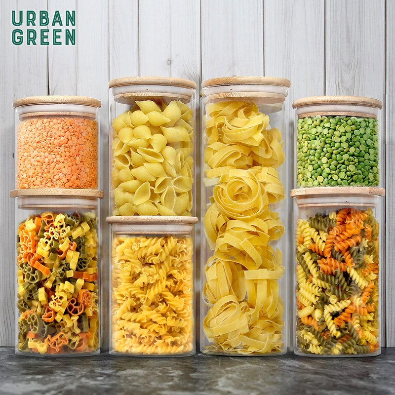Urban Green Glass Jars with Airtight Lids, Airtight Glass Canisters set, Large Food Storage Containers with Wood Lids, 2 Pack of 100oz， Dry Food Pantry Jars, Flour Containers