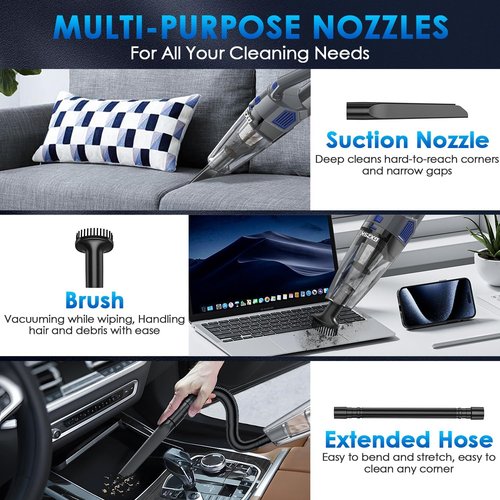 Gxzsk Handheld Vacuum - Cordless 15000PA Strong Suction Cleaner | Portable Multi-Nozzle Design for Home & Car