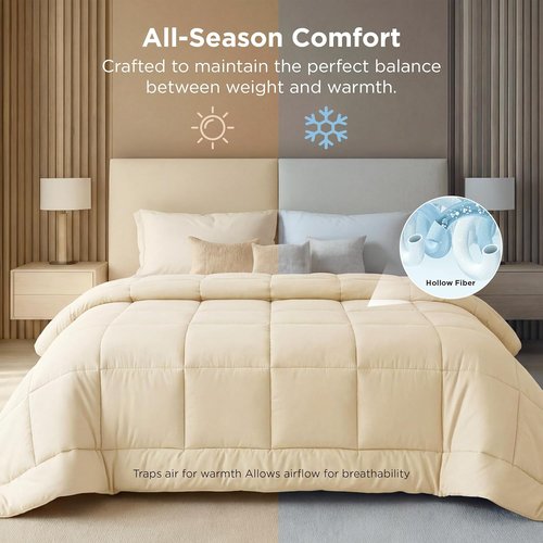Bedsure Comforter Duvet Insert - Oversized Queen All-Season Down Alternative Bedding, Cream 98 x 98 Inches
