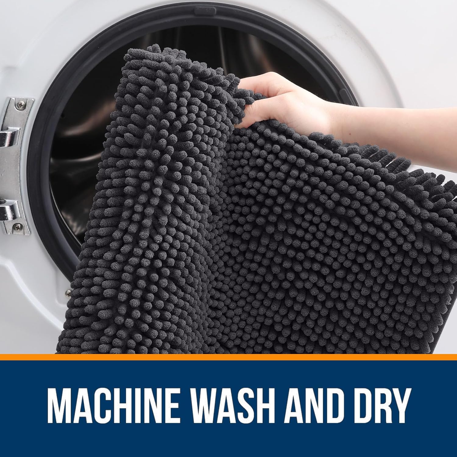 OLANLY Bath Rugs - Extra Soft Chenille Mats with Rubber Backing | Quick Dry, Machine Washable, 36x24, Dark Grey