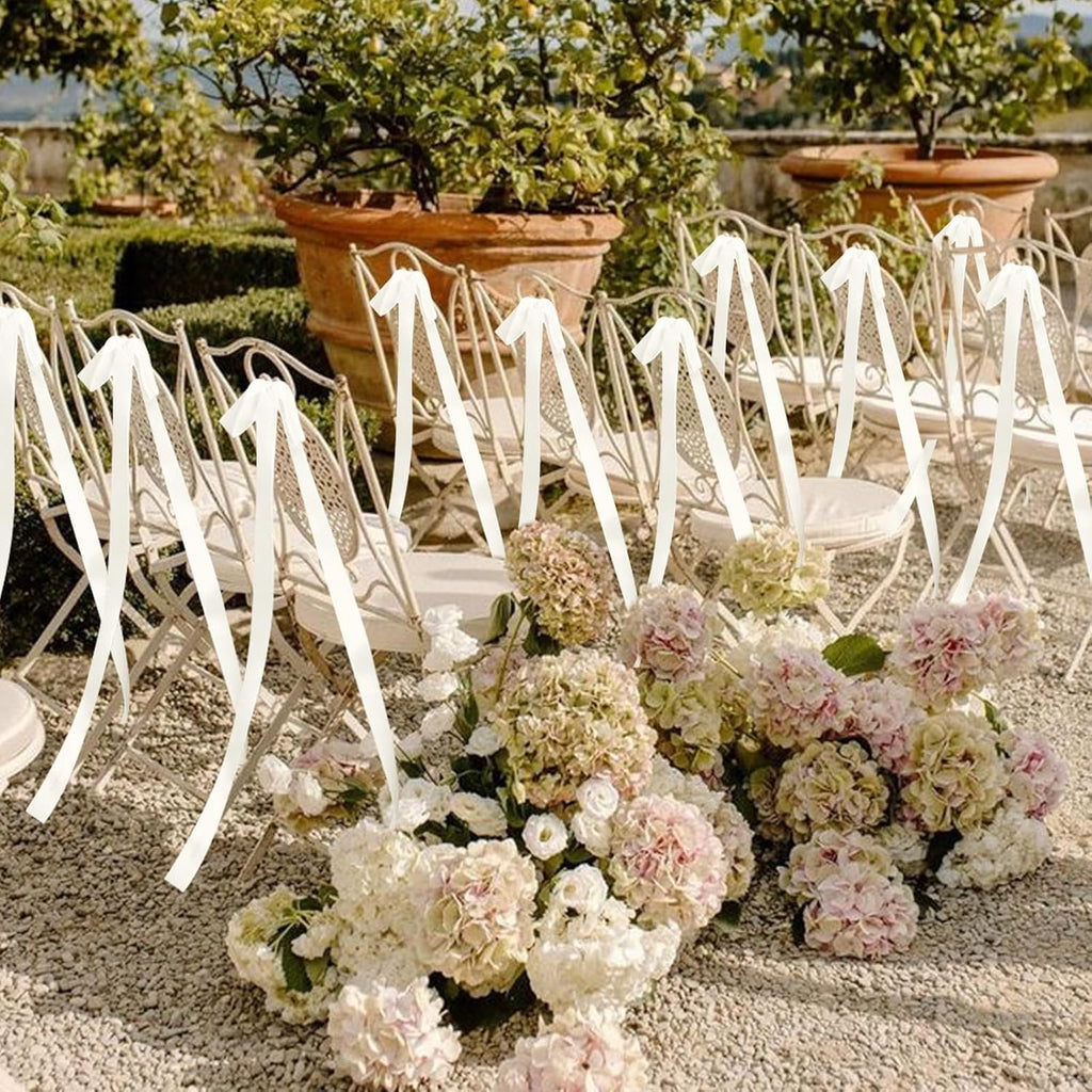 Regine Switzerland 24 Pcs Ivory Wedding Ribbon Bows - Elegant Decorative Sashes for Chairs & Pew