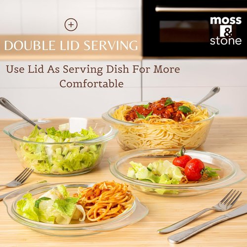 Moss & Stone 6-Piece Clear Glass Casserole Dish Set - Durable Tempered Bakeware with Lids | Microwave & Oven Safe
