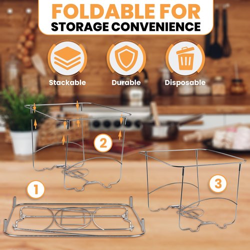 Disposable Chafing Dish Buffet Set, Foldable Rack for Storage Convenience, 6 Half Size Pans (9x13) Food Warmers for Parties & BBQ's, Catering Buffet Servers and Warmers Set for Indoor/Outdoor Events