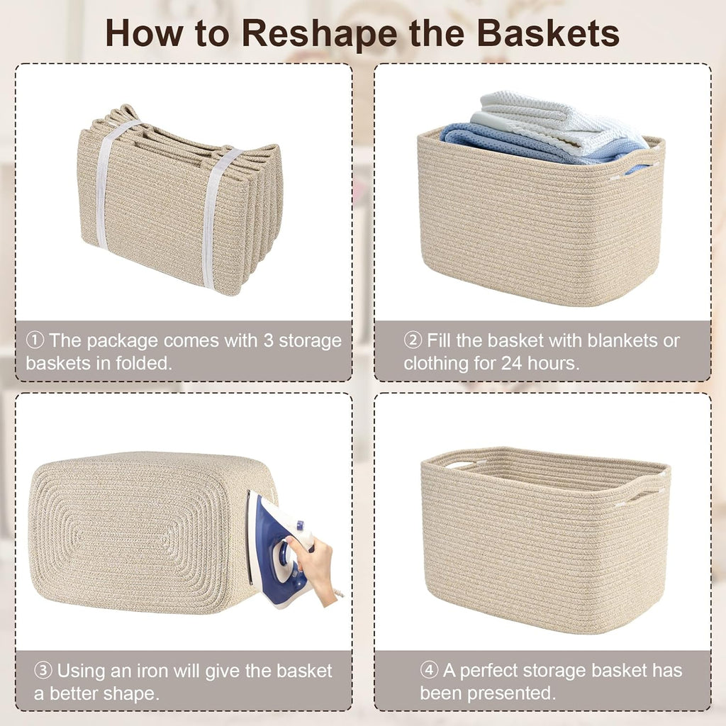 Regine Switzerland Woven Storage Baskets - 3 Pack Organizing Bins for Shelves | 15" x 10" x 9" Brown