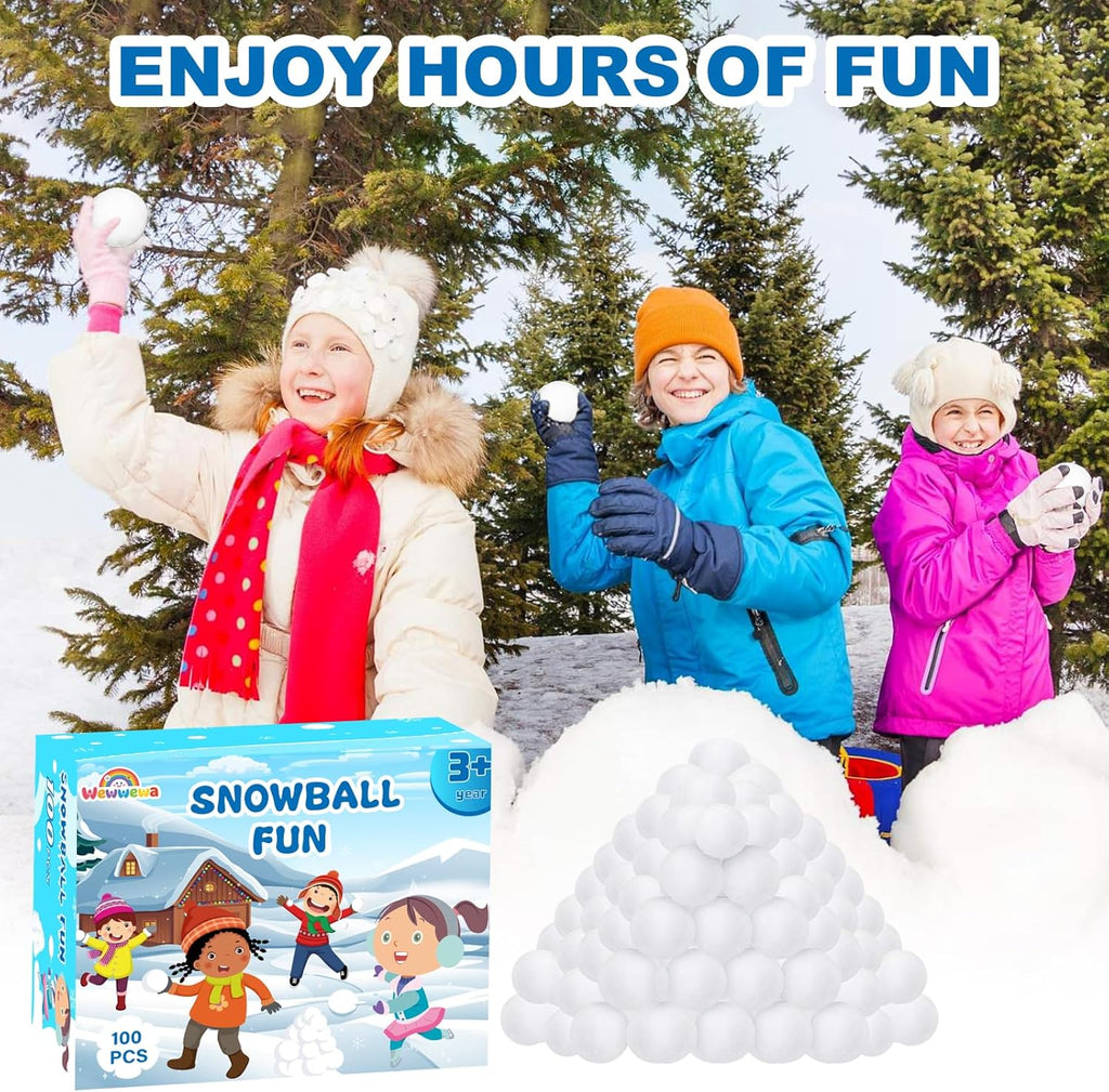 Skiennix 100 Pcs Fake Snowballs Set - Soft Artificial Snow Balls with Drawstring Bag for Indoor/Outdoor Fun