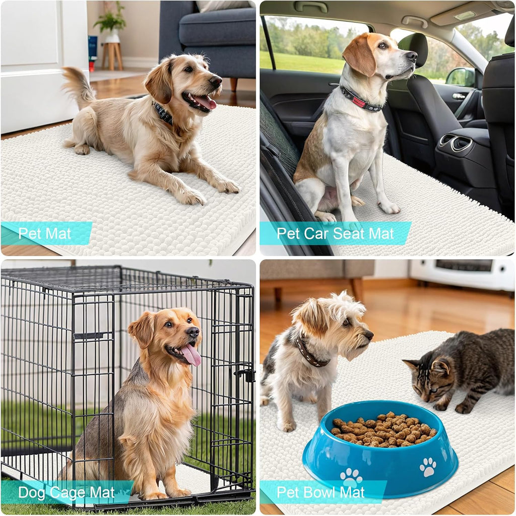 OLANLY Dog Door Mat - Absorbent Non-Slip Chenille Mat for Muddy Paws | 40x32, Quick Dry, Ivory