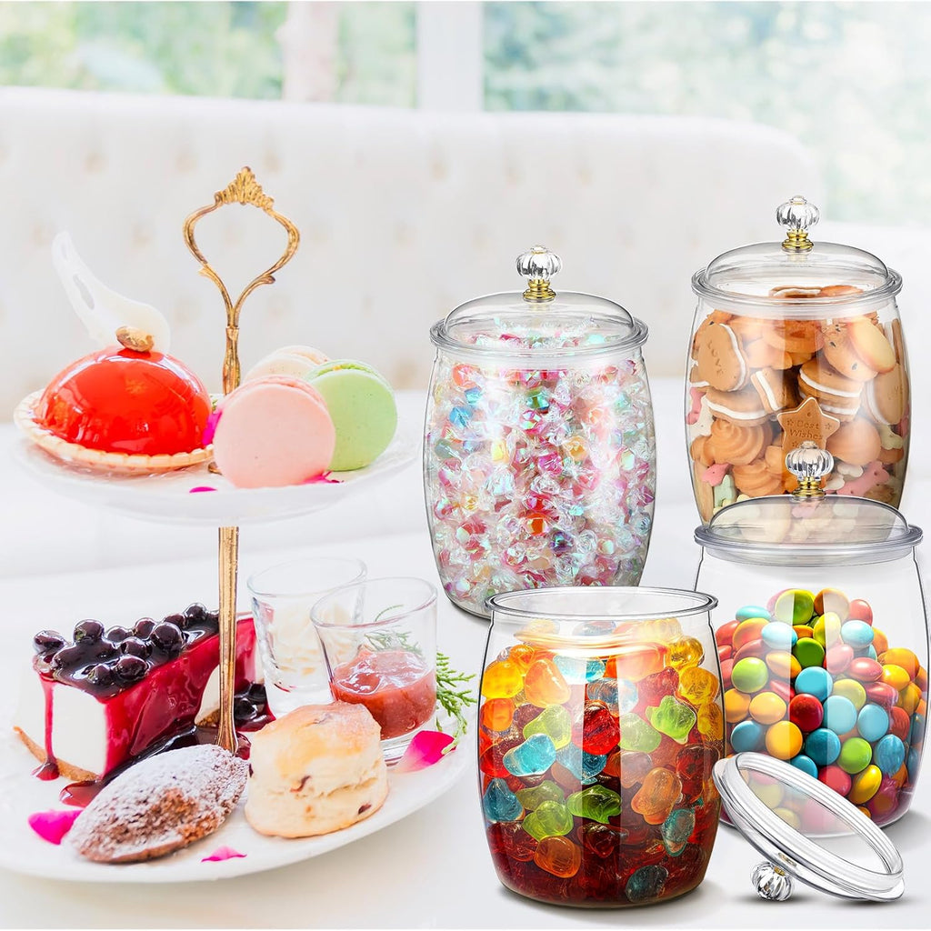 Nuogo 6 Pcs Clear Plastic Candy & Cookie Jars - Airtight Decorative Containers (42 oz, Classic)