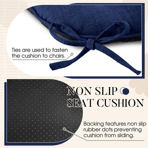 Basic Beyond Chair Cushions for Dining Chairs 4 Pack, Chair Cushion with Ties and Non Slip Backing, 15.5 x 15.5 inches Tufted Chair Pads for Dining Chairs(Royal Blue)