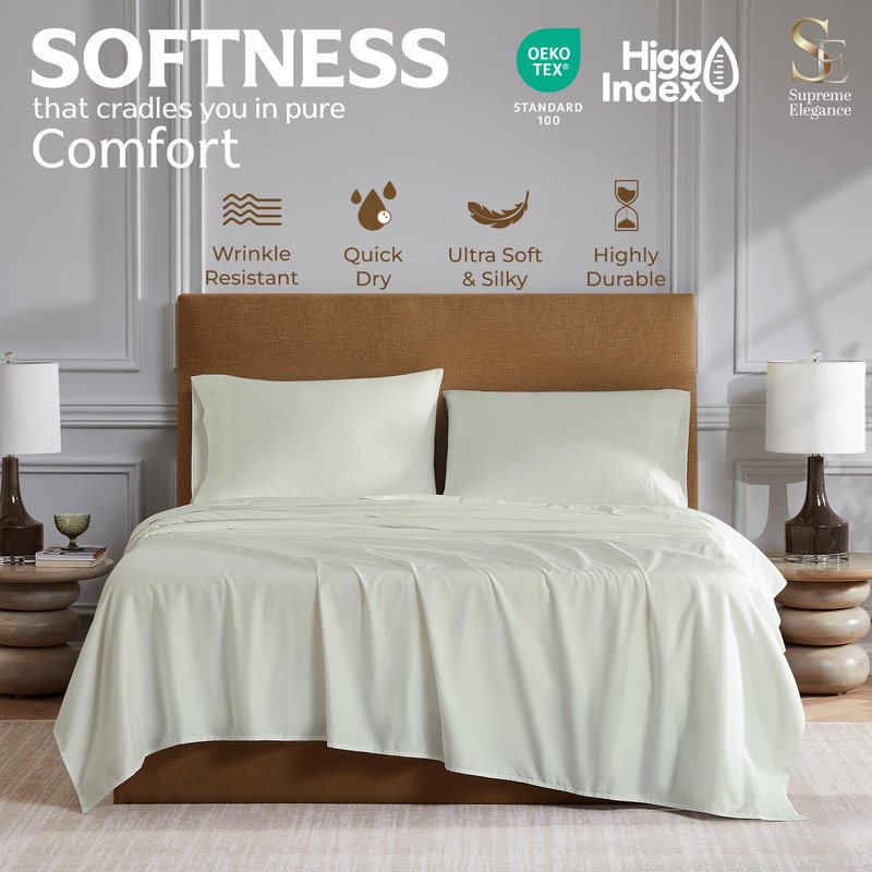 800 Thread Count Fresh Ivory King Size Sheets Set, Hotel Luxury Cotton Rich Sateen Bed Sheet, Ultra Soft King Easy Care Deep Pocket Sheets (1 Flat Sheet, 1 Fitted Sheet & 2 Pillowcases)