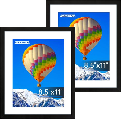 FIXSMITH 8.5x11 Picture Frame Set of 2 - HD Plexiglass for 6x8 or 8.5x11 Photos | Black Wall Decor