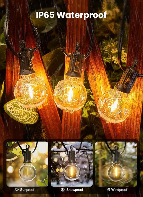 Brightown Outdoor String Lights - 50FT Shatterproof Globe LED Lights | IP65 Waterproof & Dimmable for Patio, Backyard, Bistro, Deck