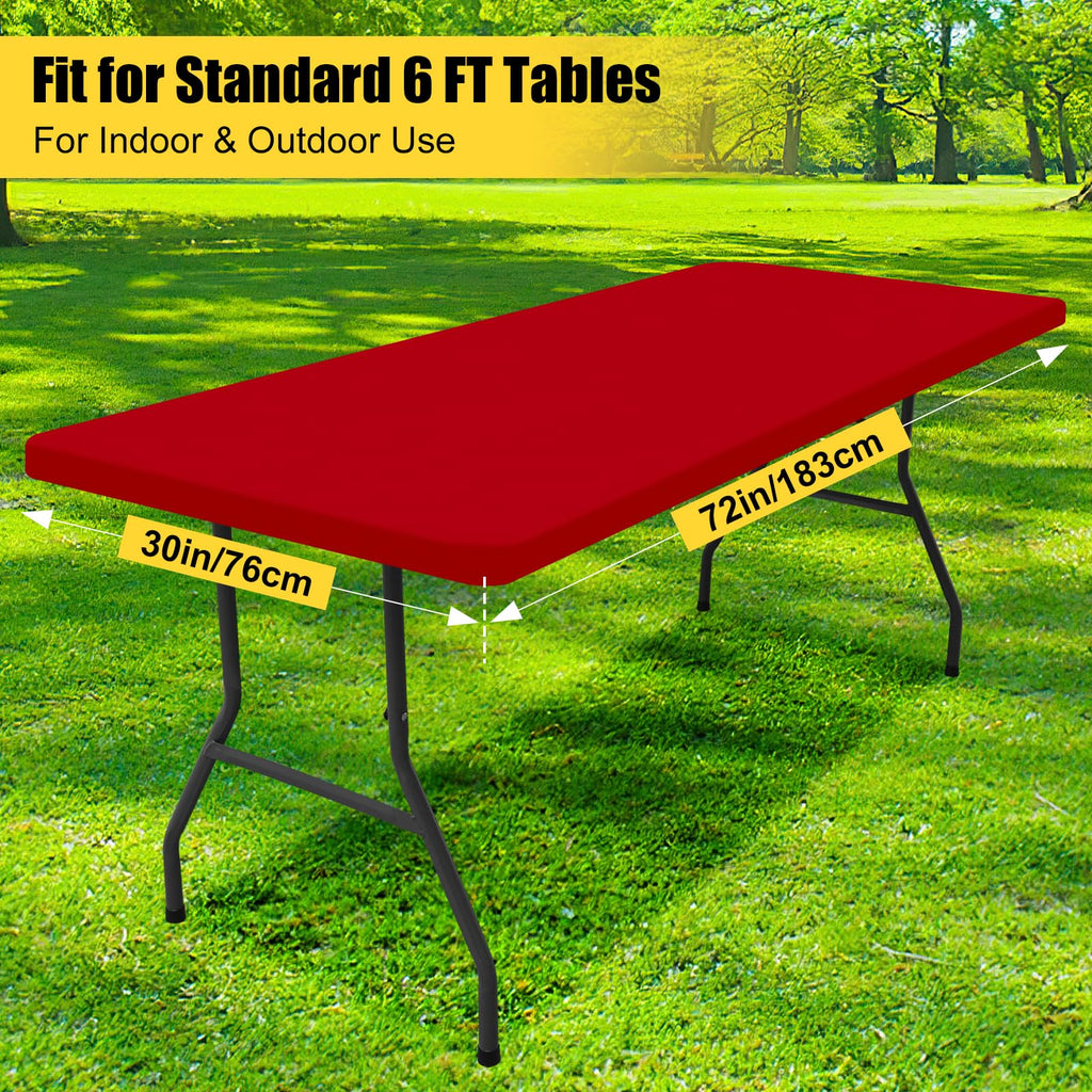 Smiry 4 Pack Rectangle Picnic Table Cloth, Waterproof Elastic Fitted Tablecloths, Washable Polyester Rectangular Patio Table Cover for Camping, Indoor and Outdoor (Red, 30"x72")