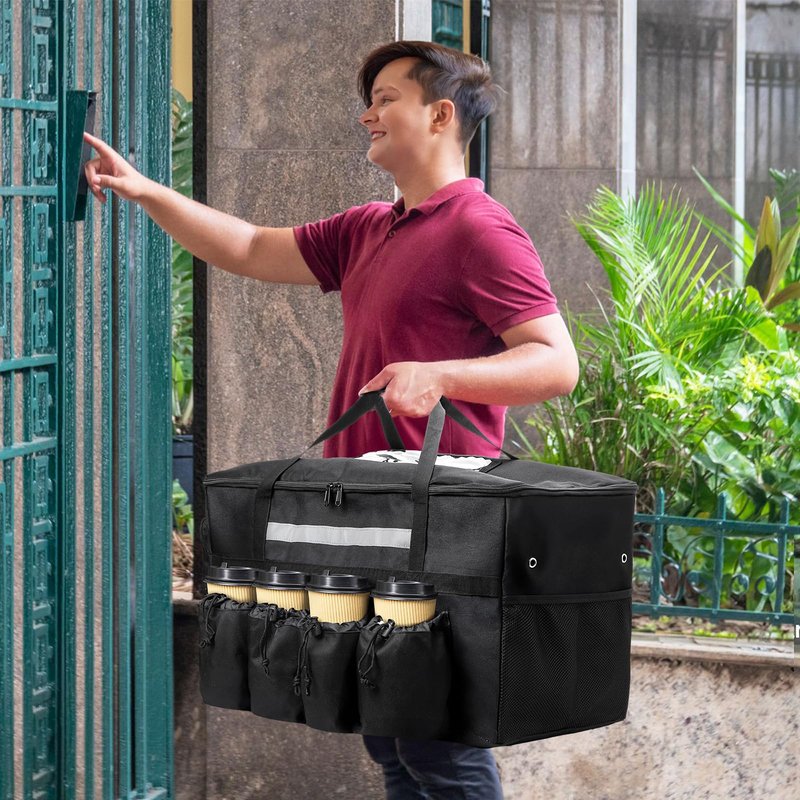 Foraineam Insulated Food Delivery Bag with 4 Cup Holders/Drink Carriers, Large Catering Thermal Bag, Pizza Warmer Carrying Case, Insulated Hot & Cooler Bags for Beverages, Grocery, Food Transport