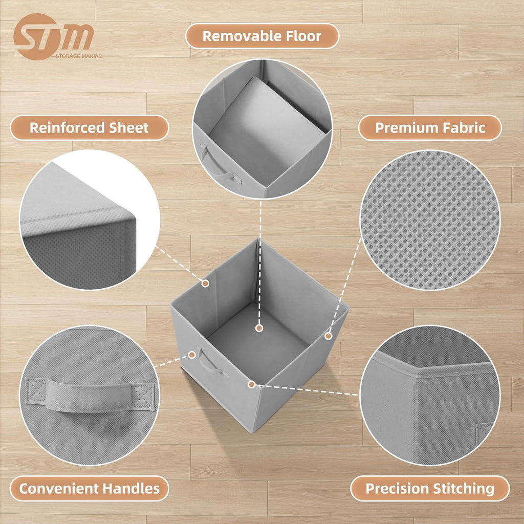 Storage Maniac Collapsible Storage Cubes - 13 Inch Fabric Bins with Handles | 6-Pack Grey for Easy Organization