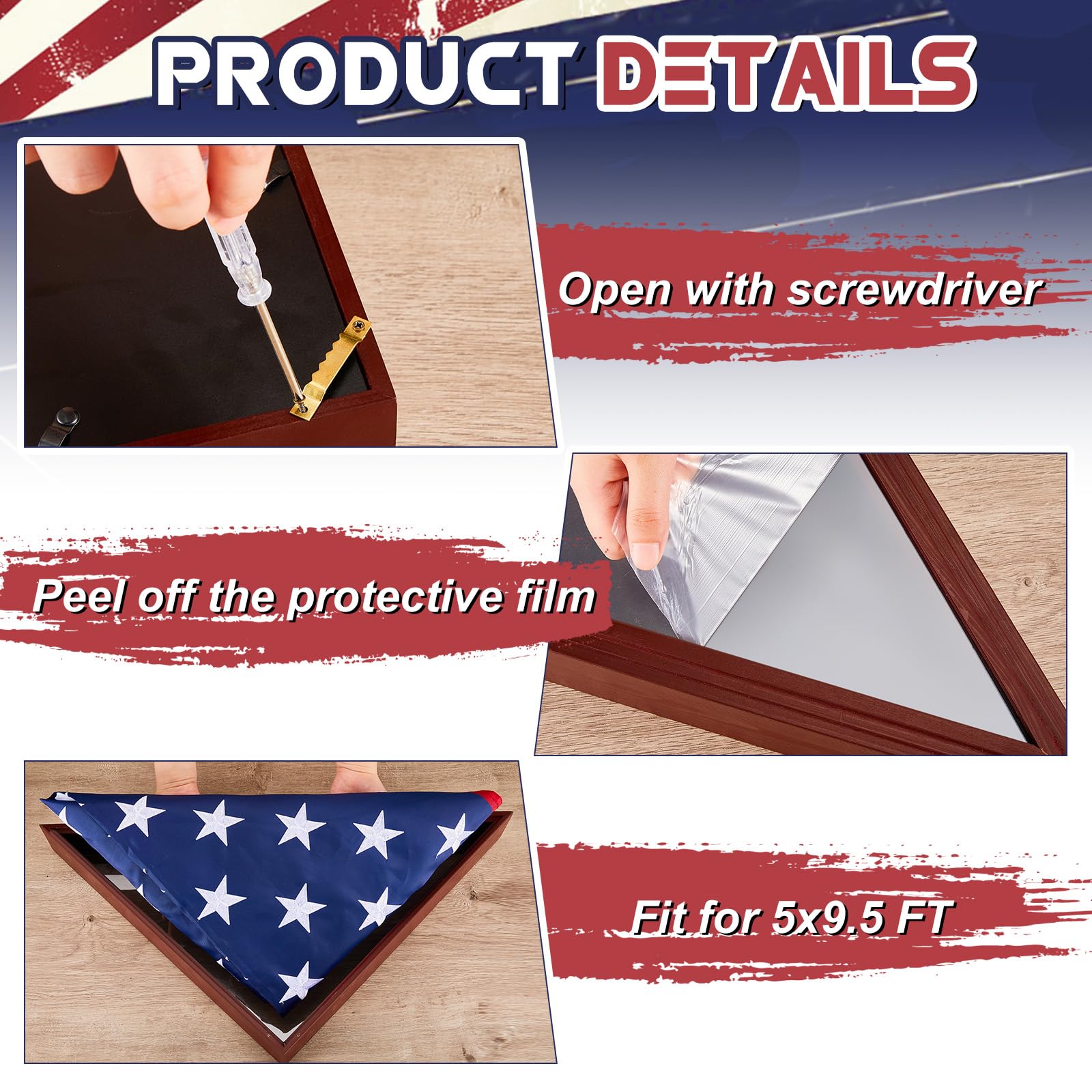 Mindsoft Flag Case for Burial with Folded Memorial American Stars Flag 5 x 9. 5 ft, Display Shadow Box for Military Veterans Funeral
