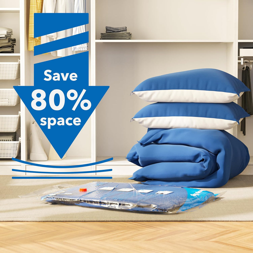 Skiennix Vacuum Seal Bags - Space-Saving Storage for Clothes, Blankets & Pillows | 24-Pack with Electric Pump