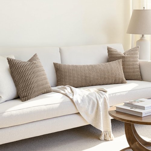 MIULEE Light Brown Long Body Lumbar Pillow Cover - Soft 14x36 Inch Boho Decor for Couch & Sofa