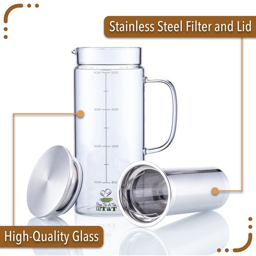 BTaT- Cold Brew Coffee Maker, Iced Coffee Maker, 1 Quart, 32 oz, Iced Tea Maker, Cold Brew Maker, Tea Pitcher, Coffee Accessories, Iced Tea Pitcher, Cold Brew System, Cold Brew Pitcher