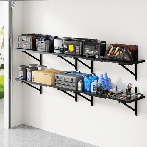 FLEXIMOUNTS Heavy-Duty Garage Shelving - 14-Inch x 68-Inch Perforated Wall Shelf | 1400 lbs Load Capacity