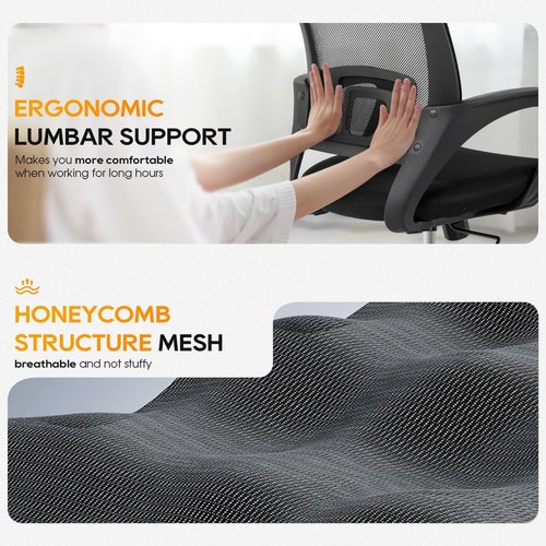BestOffice Ergonomic Office Chair - Mid-Back Swivel Design with Breathable Backrest & Lumbar Support | Adjustable Height & Rolling Wheels | Dark Black for Adults & Women