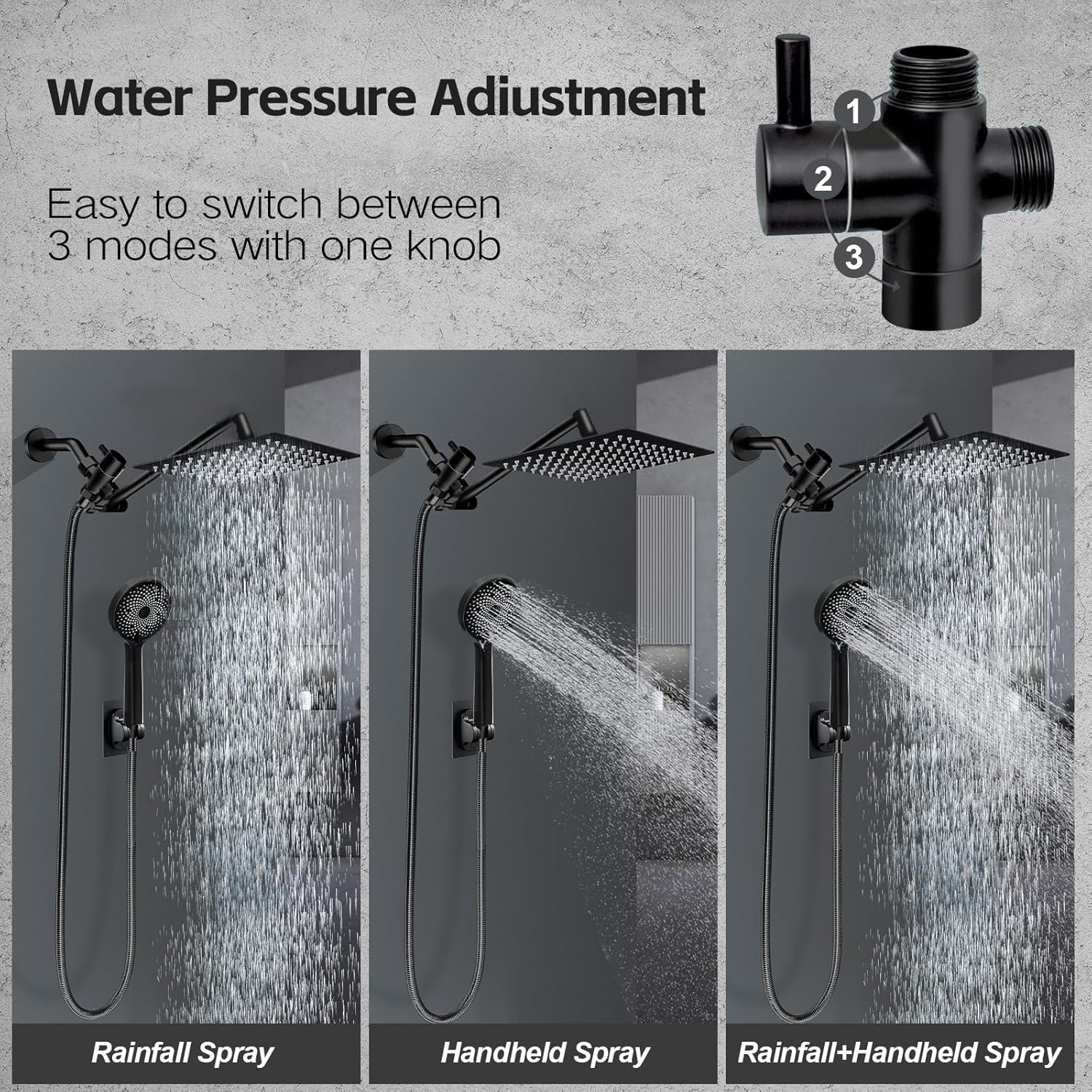 Skiennix 10” Rain Shower Head - High Pressure Handheld Spray Combo with Adjustable Arm | Matt Black