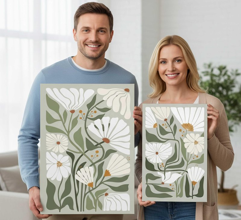 2 Pcs Boho Wildflowers Canvas Wall Art Green Bohemia Abstract Floral Botanical Painting Picture Wall Decor Poster Print Artwork for Living Room Bedroom Bathroom Home Decoration