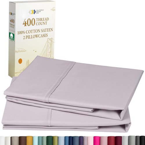 California Design Den King Size Pillowcase Set - 400 Thread Count 100% Cotton Sateen - Soft Dusky Lavender Grey (Set of 2)