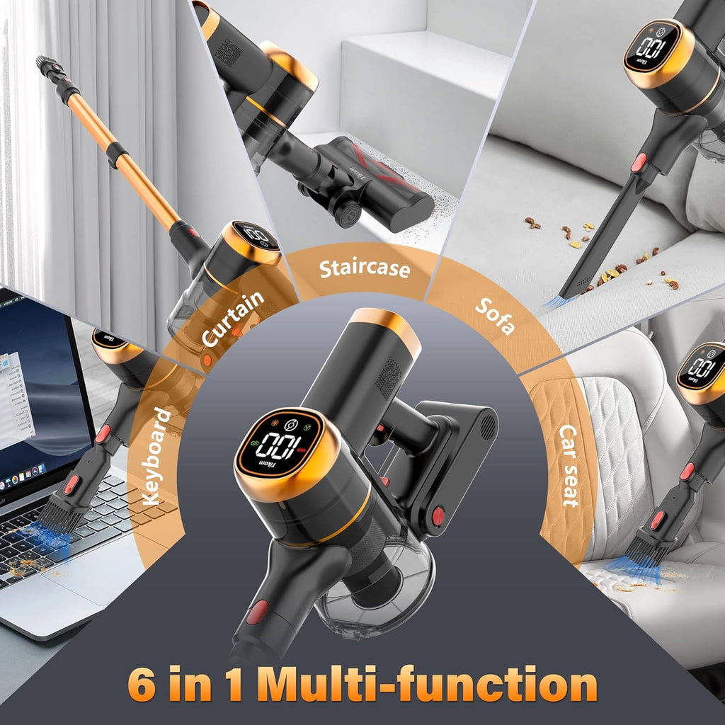 Tikom V500 Cordless Vacuum Cleaner - 40000Pa Powerful Suction, LED Touch Screen, Lightweight Design for Pet Hair & Hard Floors