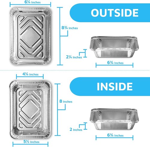MontoPack Disposable Takeout Pans - 2lb Aluminum Foil Food Containers with Clear Lids | Eco-Friendly 50-Pack | 8x5.5” Drip Pans