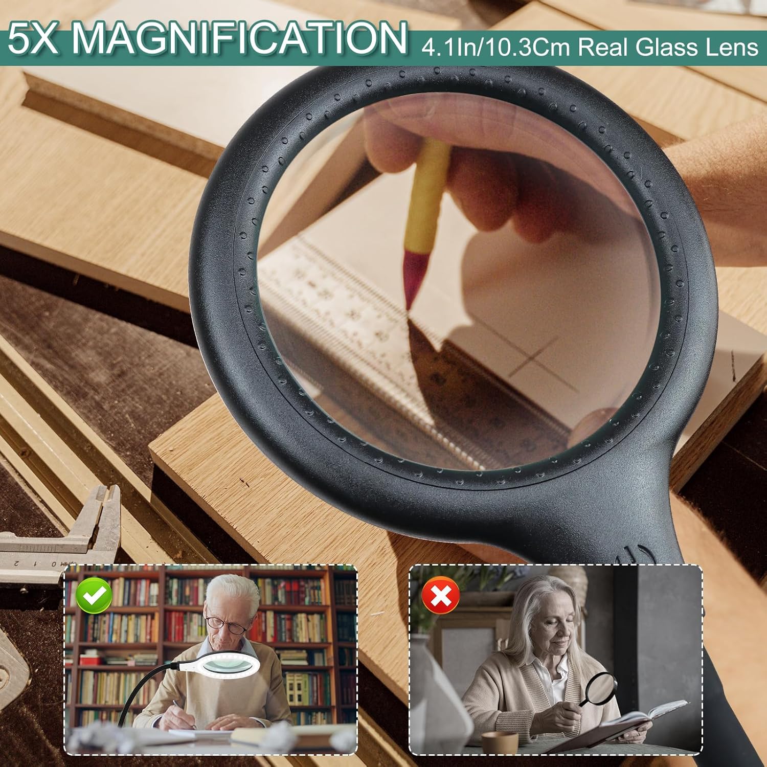 Skiennix Magnifying Glass with Light - Hands-Free Dimmable Lamp for Reading & Crafting | Flexible Gooseneck Design