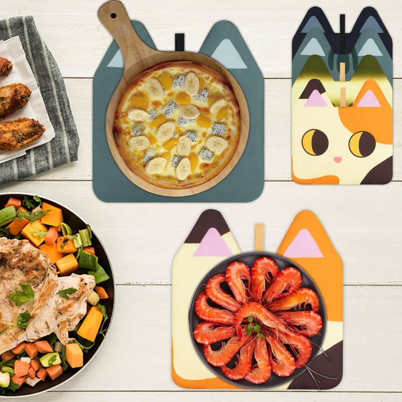 NIGOWAYS 4PCS Pot Holders,Cat Pot Holders for Kitchen,Cute Hot Pads with Pocket and Hanging Loops,Heat Resistant Hot Pad Oven Mitts for Kitchen Cooking and Baking (Cool cat)