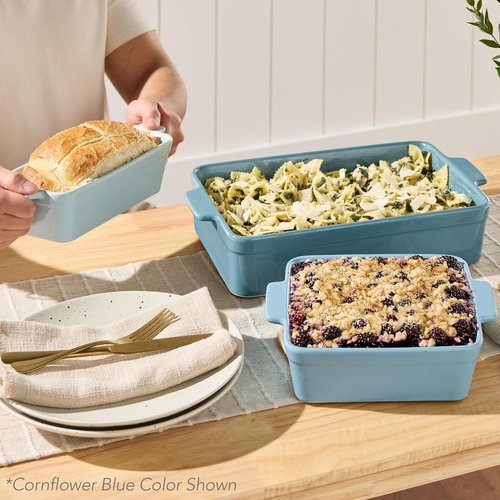 Best Choice Products 3-Piece Ceramic Bakeware Set - Stoneware Casserole & Baking Dishes | Mushroom Beige, 9x12 & 8x8 Sizes