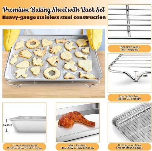 E-far Stainless Steel Baking Sheet Set - 20”x14” Cookie Pan with Cooling Rack | Dishwasher Safe