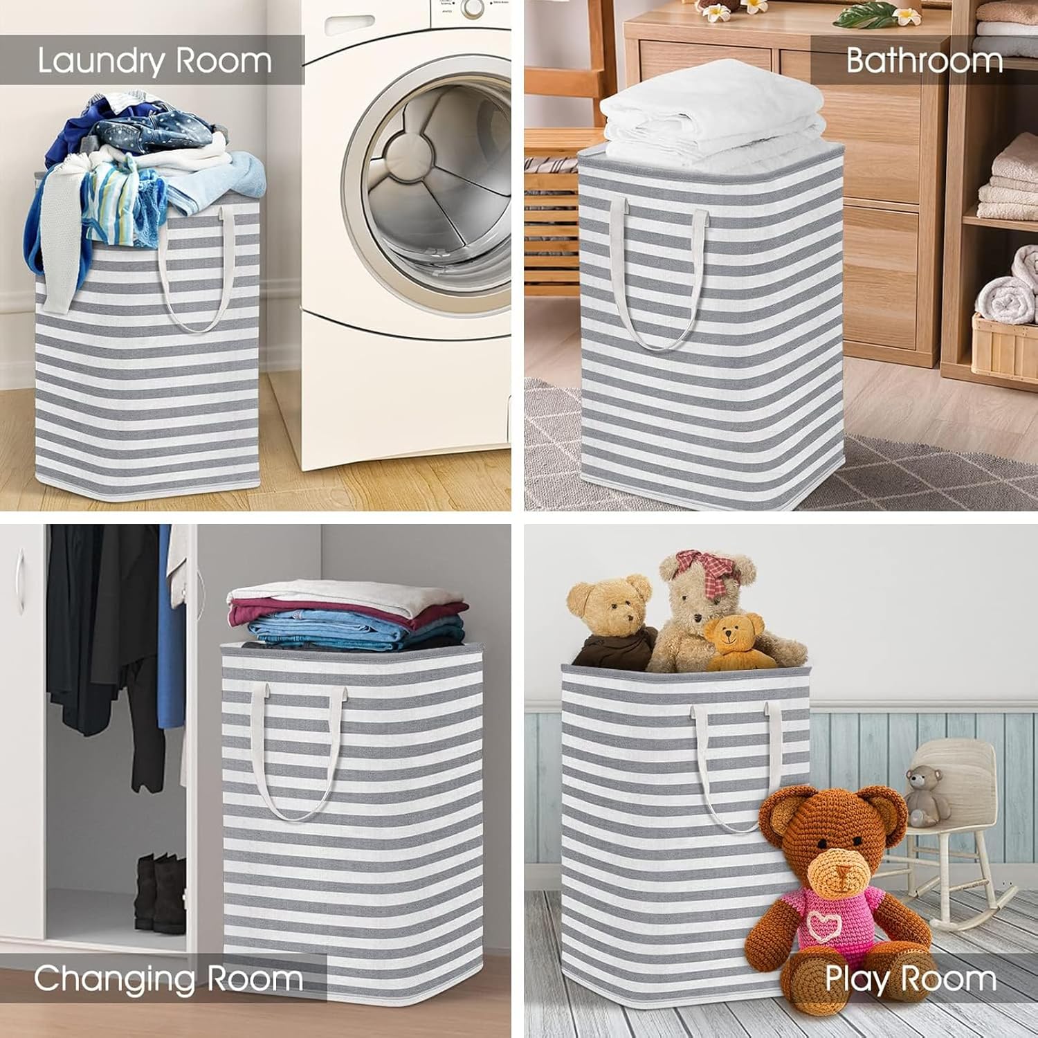 Skiennix Large Collapsible Laundry Hamper - Waterproof Freestanding Basket with Easy Carry Handles | 75L Gray