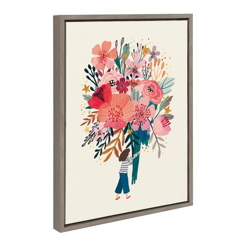 Kate and Laurel Sylvie Hope Framed Canvas Wall Art by Mia Charro, 18x24 Gray, Floral Botanical Art for Wall