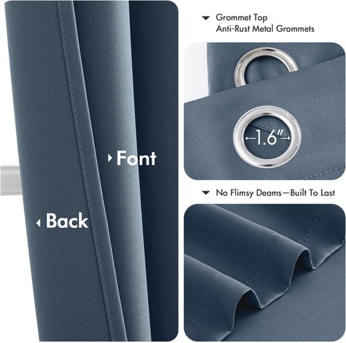 MIULEE Stone Blue Blackout Curtains - Thermal Insulated Room Darkening Drapes | 63 Inches Long, 2 Panels