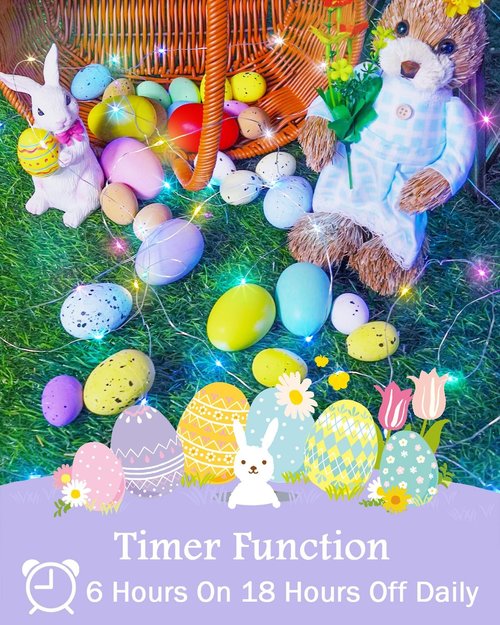 **60LED Easter Fairy Lights by [Brand Name] - Battery Operated, Waterproof Twinkle String Lights | 20FT Multicolor for Indoor/Outdoor Spring Decor**