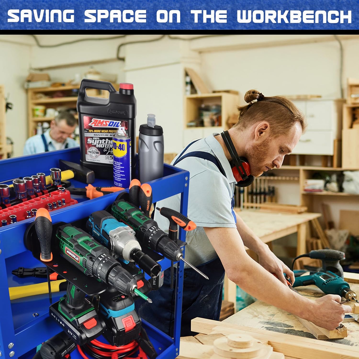 ULIBERMAGNET Power Tool Organizer - 3 Slot Utility Storage Rack with Screwdriver Holder | Heavy Duty Wall Mount for Garage & Workshop