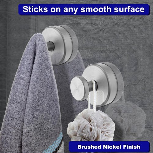 Bntuk Suction Cup Hooks - Removable Bathroom Towel Hooks for Shower & Glass - 4 Pack, Silver