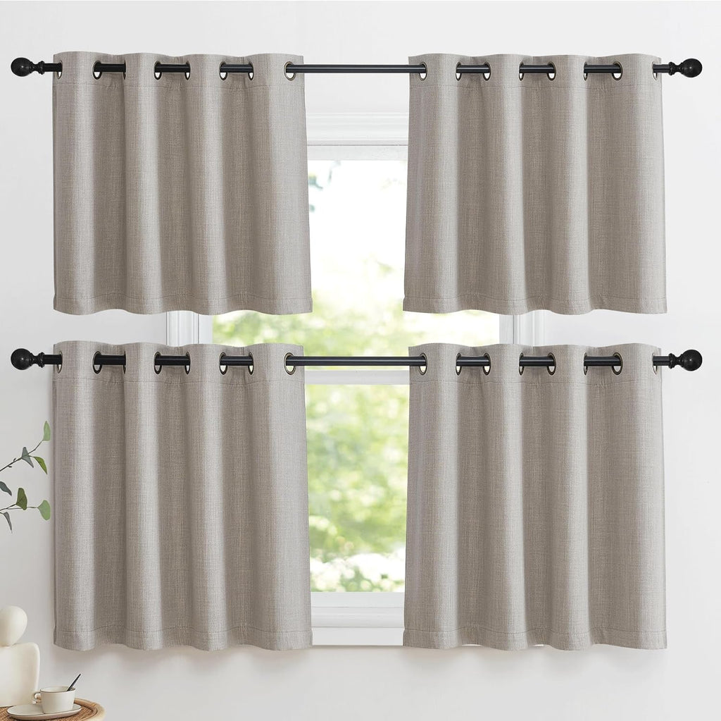 NICETOWN Linen Curtain Valances - Light Blocking Thermal Insulated Window Tiers | Angora, 30" Length, 2 Panels