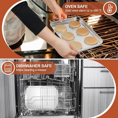E-far Stainless Steel Baking Sheet Set - 10.5” x 8.3” Cookie Pan with Cooling Rack | Non-Toxic & Dishwasher Safe