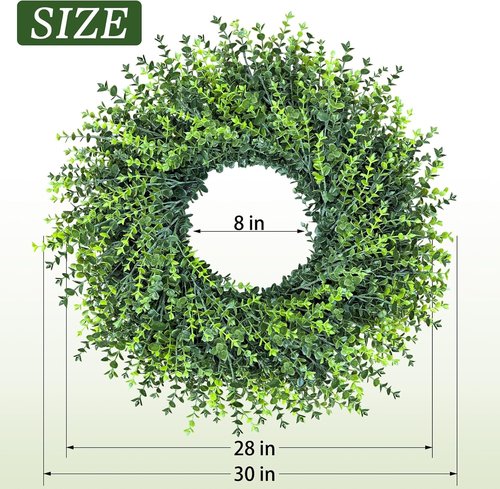 HUZIYAHAN 28-Inch Large Boxwood Wreath - All-Season Greenery for Front Door & Home Décor