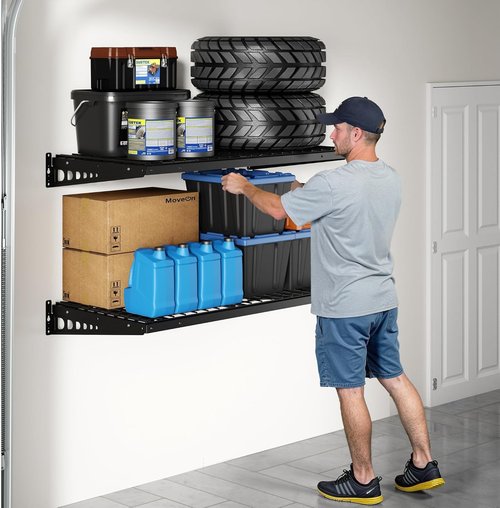 FLEXIMOUNTS Heavy-Duty Bike Wall Shelving Rack - 2 Pack 2x4ft | 660lbs Capacity, Black Pro Series