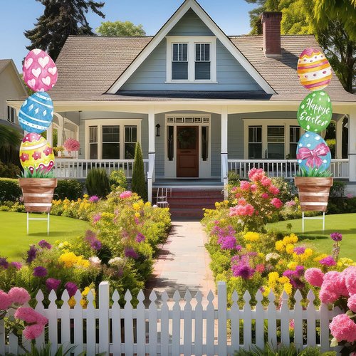 CroBlissful Large Metal Easter Eggs - Rustic Oil Painting Yard Signs | 29-Inch Garden Decor for Spring
