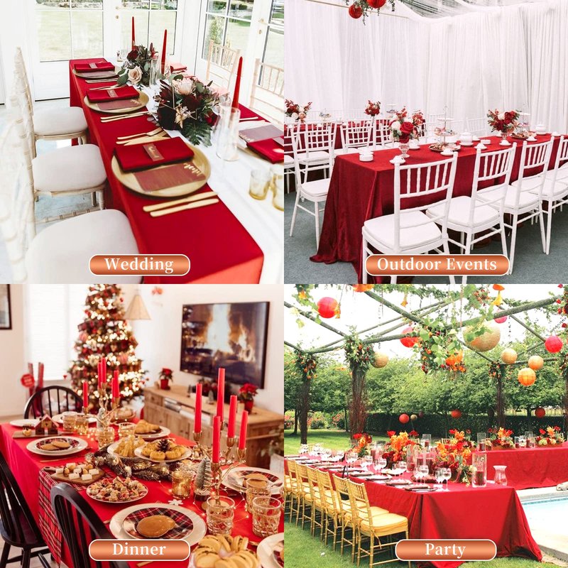 Showgeous 12 Pack Table Cloth Red Tablecloth 60 x 126 Inch Table Clothes for 8 Foot Rectangle Tables, Wrinkle Resistant Washable Polyester Table Cover for Wedding Parties Banquet Dining Table