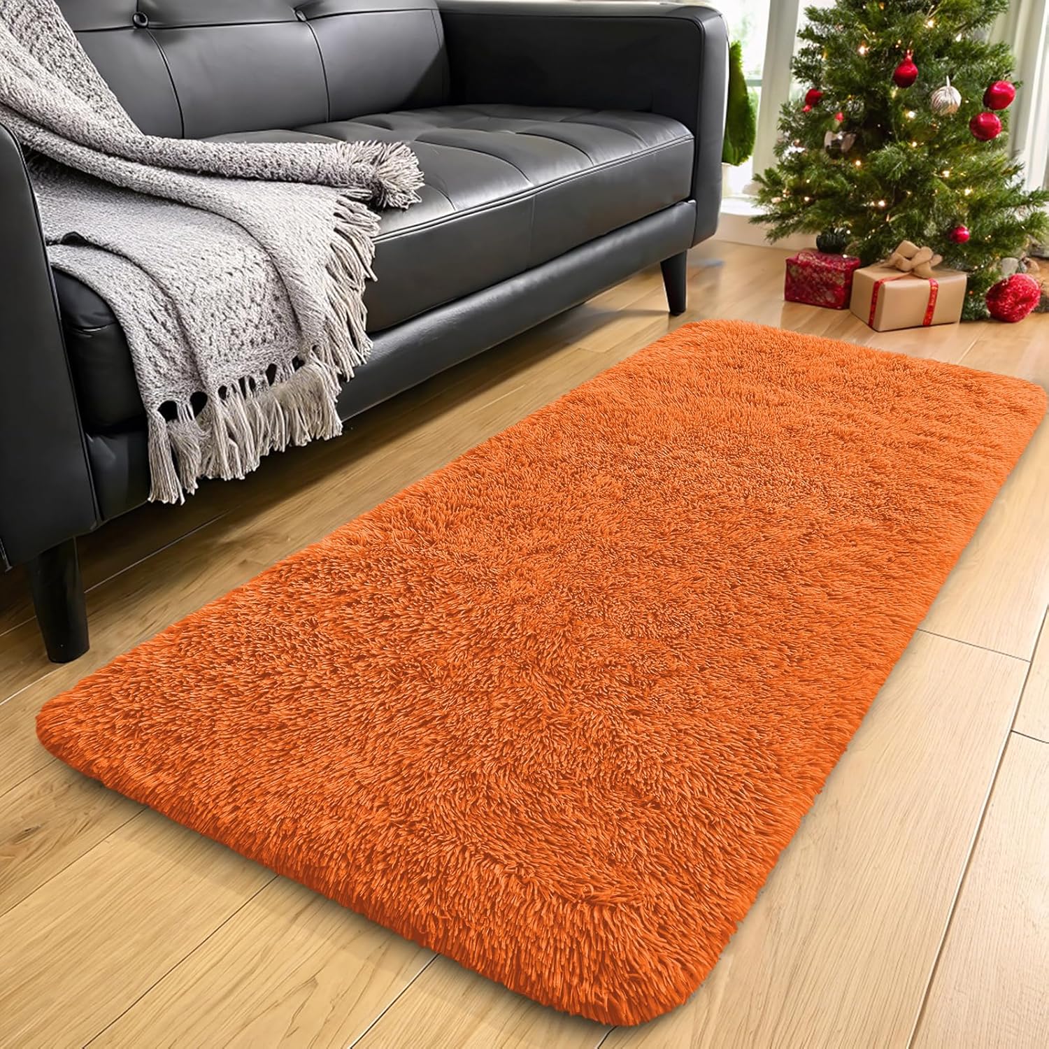OLANLY Runner Rugs - 2x5 Machine Washable Soft Shaggy Carpet for Bedroom & Hallway | Orange Decor