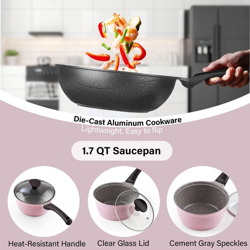 Cook N Home 6-Piece Nonstick Ceramic Coating Cookware Set, Multicolor