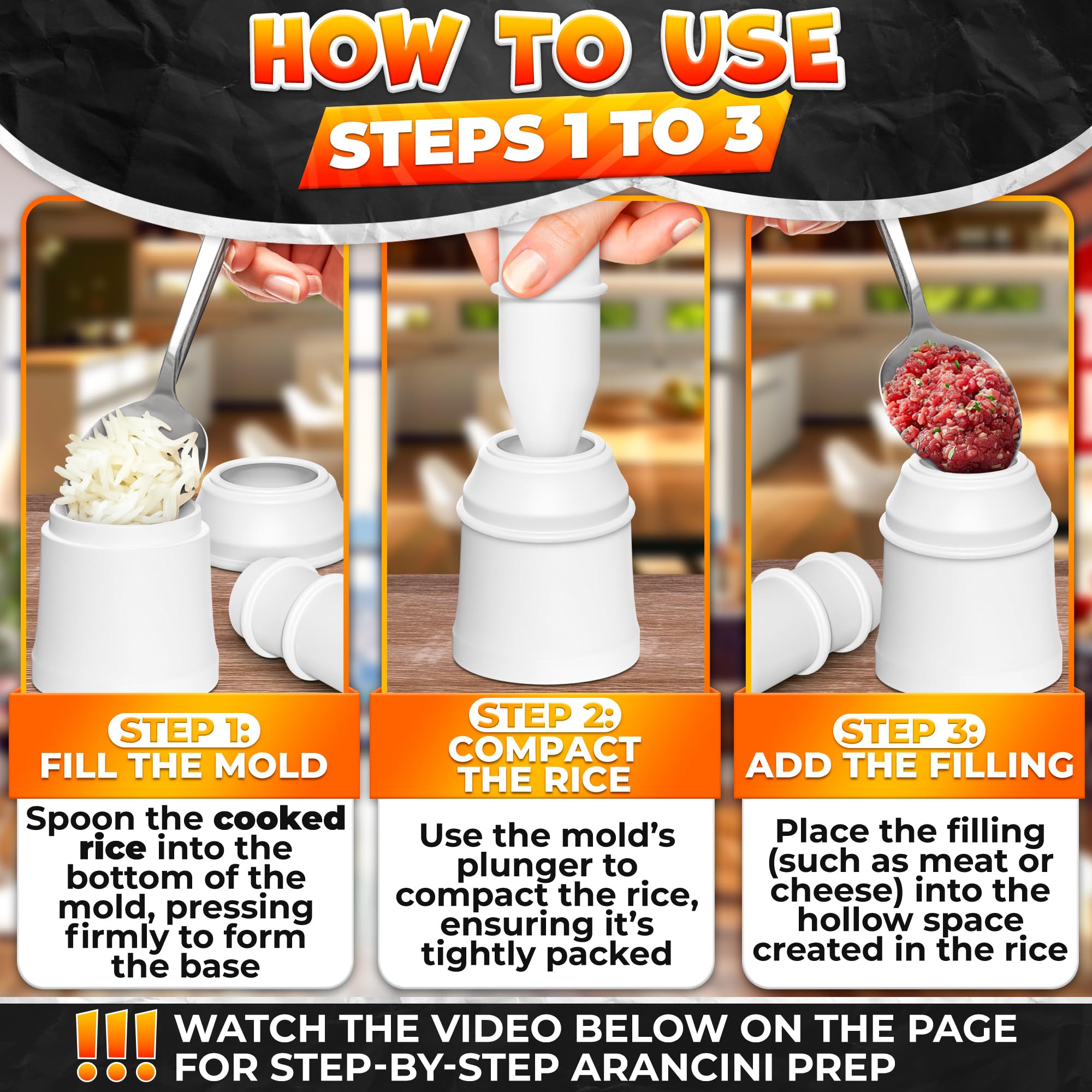 2 Pcs Arancini Maker Mold Set – Dual Round & Conical Rice Ball Mold, 160g/5.65oz Portion Size, Easy to Use, Dishwasher Safe, Comfortable Grip – Rice Molds for Home Cooks, Bento Meals & Street Food