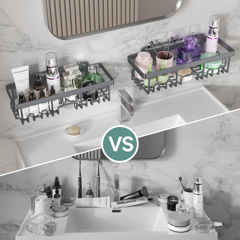 Veken Shower Caddy - Rustproof & Waterproof 6-Pack | No-Drill Adhesive Shelves, Large Capacity, Dark Grey