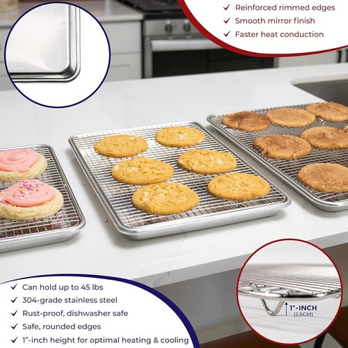 KITCHENATICS Aluminum Baking Pan - Half Sheet with Wire Rack | 13 x 18 Heavy-Duty Baking Tray
